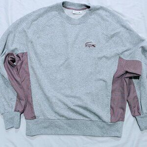 Unisex Lacoste Crewneck Sweatshirt Sz 42 L/XL Gray Check Panel Croc Logo Cotton